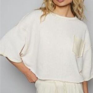 Cream Knit boxy top with Pocket